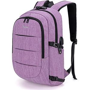 Tzowla Zaino Porta PC Universitari Uomo e Donna,Zaino da Viaggio Impermeabile Antifurto di Ricarica USB e Serratura per Notebook/Computer da 15,6 Pollici,Zaino da Giorno Sottile Lavoro Business-Viola