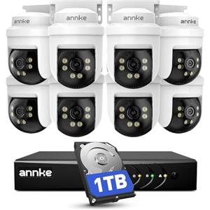ANNKE 3K Kit Telecamere Videosorveglianza Cablate per Esterni, 8X 3K PTZ Telecamere con Audio, 5MP Lite DVR 8 Canali con Rilevamento IA di Persone/Veicoli e Hard Disk 1TB, Visione Notturna IR 100ft