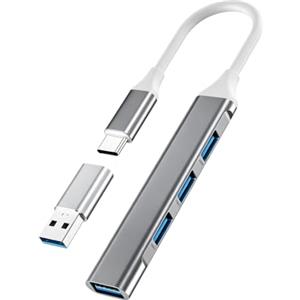 La Brodée Hub USB C, 4 porte Mini USB Dongle con adattatore USB C a USB, Hub espansore USB C per laptop (3 USB2.0, 1 USB3.0), Hub dati portatile ultra sottile per MacBook Pro/Air, iMac, XPS, PC (grigio)