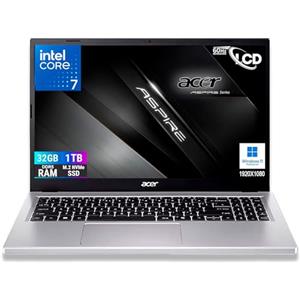 acer Notebook Aspire Silver Intel Core 7-150U 14Th Raptor Lake 5,4Ghz, 10Core, Display FullHD 15,6,RAM 32Gb DDR4, SSD PCIe NVMe 1000 Gb, Wi-Fi6, BT, 2 usb, 2 USB type-c,Windows 11 Pro,Configurato