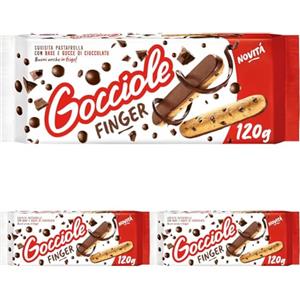 Pavesi Biscotti Frollini Gocciole Finger, Biscotti Snack, Pastafrolla con Base e Gocce di Cioccolato, Snack Gustoso, Confezione 120g (Confezione da 3)