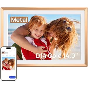 ARZOPA Cornice Digitale 14 Pollici in Metallo - Touchscreen 1920 * 1200, WiFi, Cloud Gratuita Illimitata Nessun Abbonamento Foto e Video Illimitati Miglior Regalo - D14