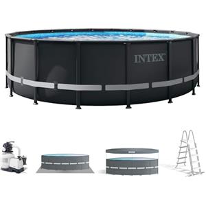 Intex 26330NP - Piscina Fuori Terra Ultra XTR Frame Rotonda, Pompa Filtro 7900 L/h, Scaletta, Telo Base e Copertura, 26423 L, Acciaio e PVC, Grigio, 549x132 cm