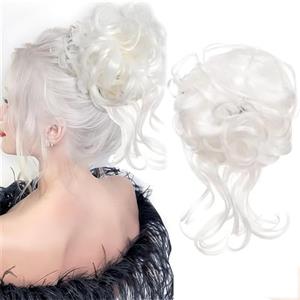 Shangxiu chignon capelli finti bianco,Riccio Ondulato chignon riccio per capelli Estensioni dei Capelli Sintetici per Donne (bianco)