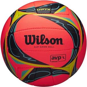 Wilson Pallone da Beach Volley AVP OPTX Grass, In Pelle Composita Microfibra, Misura Ufficiale, Rosso Fosforescente/Nero