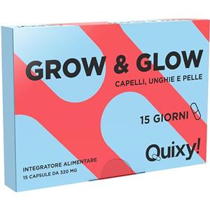 Quixy Grow & Glow - Integratore Capelli, Pelle, Unghie con Biotina, Zinco, Vitamine e Rame - Supporto nei Cambi di Stagione e Periodi di Stress - 15 Capsule Made in Italy