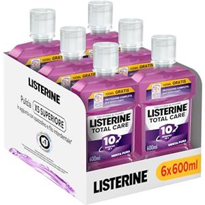 LISTERINE Total Care, Collutorio al gusto di Menta Pura, Collutorio al Fluoro con 10 benefici in 1 per una protezione completa e denti più forti, per un'igiene orale completa, 6x600 ml