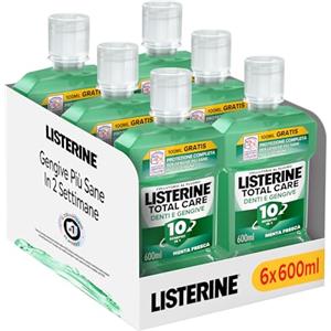LISTERINE Total Care Denti e Gengive, Collutorio al gusto di Menta Fresca, Con Fluoro e 10 benefici in 1 per una protezione completa e gengive più sane in due settimane, Confezione da 6 x 600 ml