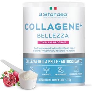STARDEA Srl Collagene Marino con Acido Ialuronico 275g | 9g Collagene Marino e Acido Ialuronico + Vitamina C Naturale, Biotina | Pelle Idratata, Capelli Forti | STARDEA COLLAGENE+ BELLEZZA | Gusto Melagrana