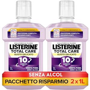 LISTERINE Total Care, Collutorio 0% alcol al gusto di Menta Pura, Collutorio senza alcool con 10 benefici in 1 per una protezione completa e denti più forti, 2x1L - Esclusiva Amazon