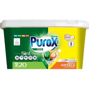 Clovin Purox PUROX UNIVERSAL Detersivo Lavatrice Capsule (20 Lavaggi) - Per tutti i tessuti, rimuove le macchie, ecologico, risciacquo completo, protezione anticalcare, scatola