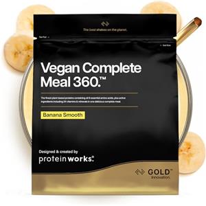 THE PROTEIN WORKS Protein Works | Vegan Complete Meal 360 - GOLD Innovation, Shake Sostitutivo Pasti Vegan Premiato, Ingredienti Vegetali Premium, Vitamine & Minerali, Banana Vellutata, 5 Pasti, 500g