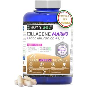 NUTRICEL Collagene marino Peptan® con acido ialuronico + Astaxantina + Coenzima Q10 + Vitamine C, D3, B12, Magnesio - 120 Capsule, Collagene Marino Idrolizzato, Collagene Integratore Pelle, Ossa e Articolazion