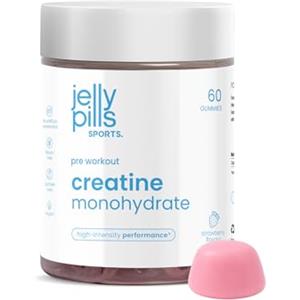 Jelly Pills Gommose di Creatina Monoidrato pura - 1,5 g per Gummy - 60 Gummies vegane - Pre-Workout Forza, Performance Fisica e Mentale - Potenziamento Cognitivo - Gusto Fragola - Jelly Pills Sports - 1 mese