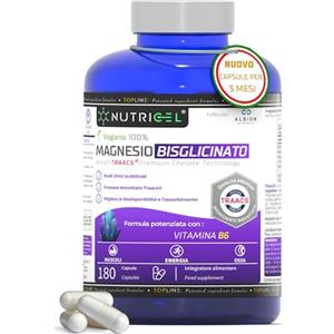 NUTRICEL Magnesio Bisglicinato TRAACS® | Forma Chelata Brevettata | Con Vitamina B6 | Sonno e Riposo profondo| Dolori Muscolari | Elevata Biodisponibilità | 180 Capsule Vegetali