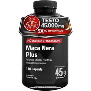 Nyvos Maca Peruviana Plus - Maca Nera 45.000 mg Equivalenti (100:1), Arginina, Taurina, Vitamina B6 - Testosterone Uomo - 180 Capsule - Vegano, Senza Glutine né Lattosio - Pre workout, Energia e Muscoli