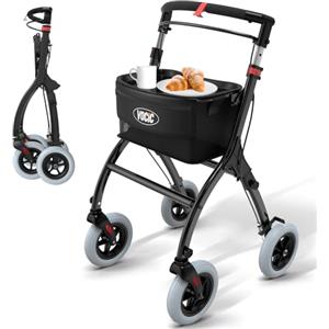 VOCIC Z32 Deambulatore sottile per casa, deambulatore interno pieghevole e leggero, stabile rollator con spuer pneumatici antiscivolo silenziosi, deambulatori per anziani pieghevole vassoio, nero