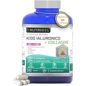 NUTRICEL Collagene e Acido Ialuronico. Collagene idrolizzato, 180 capsule arricchite con Biotina, Zinco e Vitamina C, Integratore 1667mg con acido ialuronico compresse per pelle, ossa e Articolazioni