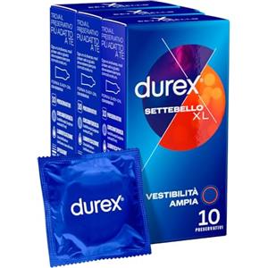 Durex 30 Preservativi Durex Settebello XL Extra Large con Forma Easy-On Lubrificati e Realizzati in Lattice di Gomma Naturale - 3 Scatole da 10 Profilattici