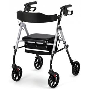 LIFERUN Deambulatore Pieghevole per Anziani, Deambulatori Leggeri per Tutti i Terreni, Sedile e Manico Regolabili in Altezza in 8 Posizioni, con Sit e Custodia, Portata Max 136KG