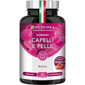 Plastimea Gummies Capelli e Pelle | Biotina, Zinco e Selenio | Integratore Senza Zucchero | 60 Gummies Vegane | Gusto Fragola