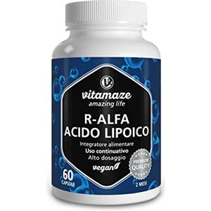 Vitamaze - amazing life Acido Alfa Lipoico Capsule ad Alto Dosaggio, 200 mg per Capsula, Vegan, 60 Capsule per 2 Mesi, Forma Naturale di Acido Tiottico, Antiossidanti Integratore Alimentare senza Additivi Inutili