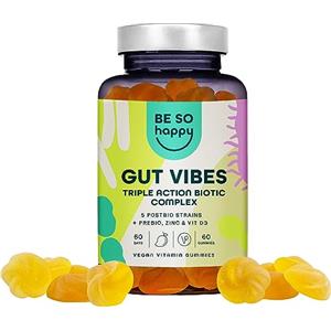 BE SO HAPPY Fermenti Lattici | Prebiotici e Posbiotici Intestinali Caramelle Gommose | Per la Flora Intestinale, la Digestione e il Sistema Immunitario | Complesso Biotico con Zinco e Vitamina D3 | 60 Giorni…