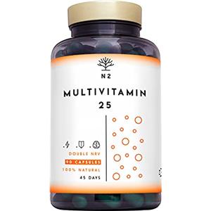 N2 Natural Nutrition Multivitamine e minerali, 200% della dose giornaliera, complesso vitaminico completo. Magnesio, vitamina C, vitamina D, zinco, B1, B6, B12. Vitamine per la fatica, 90 capsule. N2 Natural Nutrition EU