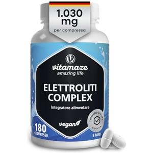 Vitamaze - amazing life Elettroliti Integratore 1.000 mg per 6 mesi (1 al Giorno) con Sali Minerali Magnesio, Potassio, Calcio, Cloruro e Sodio per l'Equilibrio Elettrolitico Senza Zucchero. 180 Compresse. Vitamaze®