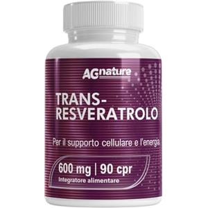 AG nature Trans Resveratrolo 600mg Antiossidante Puro 90 Compresse con NAD, Quercetina, Piperina, Acido Alfa Lipoico e Astragalo