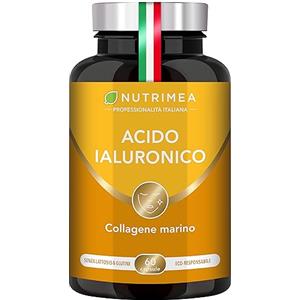 Laboratoires Nutrimea Acido Ialuronico | con Collagene Marino | Ricco di Vitamina A e C | Antirughe e Anti-age | Idrata e Illumina la Pelle | Supporta le Articolazioni | 60 Capsule