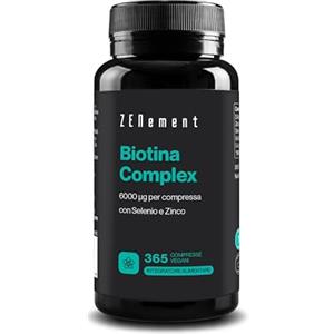 Zenement Biotina Capelli 6.000 mcg per dose (mezza compressa) con Zinco e Selenio - 365 Compresse Vegane (Scorta per piú di 1 anno) - Integratori Capelli Pelle e Unghie - Biotina Complex di Zenement
