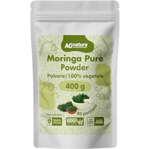 AG nature Moringa Polvere Pura 400g 100% Naturale - Moringa Oleifera Ricca di Fibre, Calcio e Ferro - Per Metabolismo ed Energia