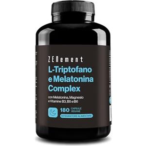 Zenement Complesso di L-Triptofano, con Melatonina, Magnesio e Vitamine B3, B5 e B6, 180 Capsule Veganes | Induce il sonno e migliora la qualità del sonno | Vegan, Senza Additivi | Zenement