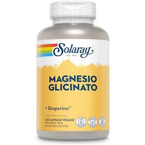 Solaray Magnesio Bisglicinato Chelato - 120 Capsule Vegane - 350mg di Mag Glicinato Elementare per Dose - Con Pepe Nero per un Migliore Assorbimento - Testato in Laboratorio