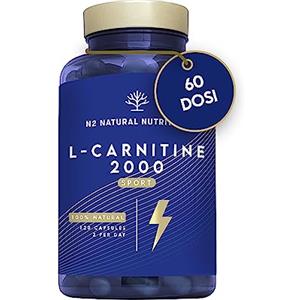N2 Natural Nutrition L CARNITINA 2000 Natural e Potente. Migliora lo Sviluppo Sportivo. 120 Capsule 60 giorni. Alta Dose Energetica e Recupero Muscolare. Integratore di Aminoacidi. VEGANO. N2 Natural Nutrition