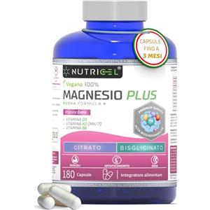 NUTRICEL Magnesio Completo - Magnesio Bisglicinato + Citrato 2177mg - Stanchezza e Fatica Integratore con Vitamine B6, D3 e K2-180 Capsule Vegane - Nutricel