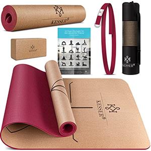 KESSER® Tappetino da Yoga in Sughero Include Borsa con Tracolla da Trasporto e Tappetino da Ginnastica Tappetino da Yoga Tappetino da Fitness in Gomma Naturale Antiscivolo TPE, 183 x 62