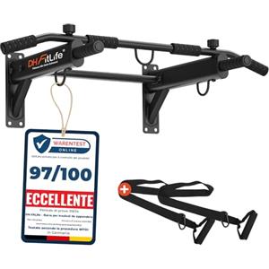 DH FitLife Sbarra Trazioni a Muro 4 in 1 con Tasselli ad Espansione, Pull-Up Bar Multifunzione per Casa, Stabile fino a 200kg | 6 Impugnature Antiscivolo | 3 Occhielli per Sacco Boxe & Sling Trainer