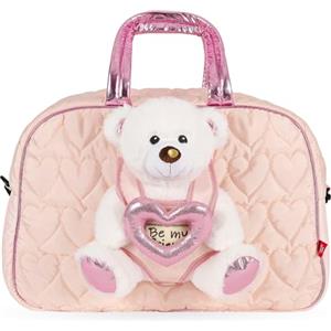 PERLETTI Borsa da Viaggio Bambina con Orsetto Peluche Estraibile - Borsone Bimba Bimbo Morbido Rosa con Tracolla - Borsa Sport con Orso Polare Regalo Bambino 3 4 5 6 Anni - Dimensioni 27x41,5x21cm