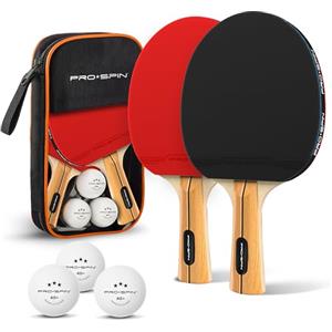 PRO-SPIN Racchetta Ping Pong | Set Professionale con Racchette da Tennis da Tavolo Premium, Palline Ping Pong 3 Stelle e Custodia | Per uso interno ed esterno (Rosso, Set da 2 giocatori)
