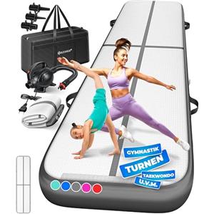 KESSER® Tappeto da palestra, con Borsa di Trasporto e Pompa ad Aria Elettrica, Yoga, Fitness, Tumbling, Ginnastica, Tappeto da allenamento, Gonfiabile, 400x100x10 cm/Antracite