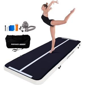 AirTrack Nordic Home 3 m Special Edition con pompa ad aria, tappetino da ginnastica gonfiabile, per ginnastica, yoga, resistente e facile da trasportare, tappetino sportivo Air Track (Nero)