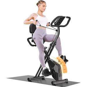 Dskeuzeew Cyclette Pieghevole da Casa 4 in 1, Bicicletta magnetica pieghevole, Cyclette 8 livelli di resistenza, monitor LCD e sensore di frequenza cardiaca