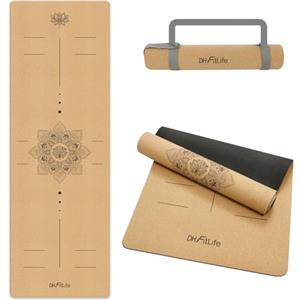 DH FitLife Tappetino Yoga in Sughero Antiscivolo | Pronto all'Uso e Facile da Pulire | Tappetino Fitness, Pilates e Ginnastica per Casa e Allenamento (Alignment Balance)