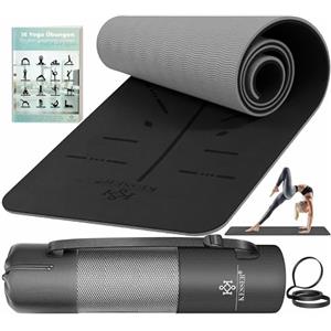 KESSER® Tappetino da ginnastica con cinghia di trasporto Tappetino da yoga in TPE imbottito antiscivolo e Tappetino da fitness antiscivolo, 183 x 61 Tappetino da allenamento extra spesso, Nero