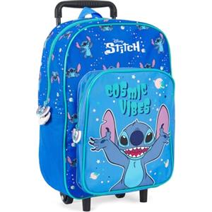 PERLETTI Zaino Trolley Stitch Bambino Bambina - Zainetto Bimbo Bimba Asilo Scuola Materna Blu Tasca Frontale - Zaino da Viaggio con Rotelle Bagaglio a Mano Bambini Leggero - Dimensioni 36x24x12 cm