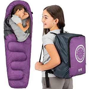 trail outdoor leisure Trail Sacco a Pelo Bambini Stile Mummia 3 Stagioni 300 gsm Sacco a Pelo Leggero e Compatto per Bimbo e Bimba con Zainetto per Trasporto Incluso Accessori Campeggio - Kaki