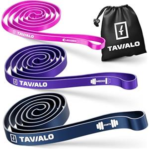 TAVIALO Set di 3 Bande di Resistenza Elastiche Fitness Uomo Donna con 3 Livelli di Resistenza. Fasce per Yoga, Pilates, Fitness, Trazioni, Fisioterapia, Allenamento a Casa o in Palestra.