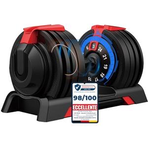 DH FitLife Manubrio Regolabile 24 kg, Regolazione Rapida, 12 Livelli da 3 a 24 kg, Manubrio Palestra Singolo in Ghisa, Impugnatura Antiscivolo, Salvaspazio per Home Gym (1 Pezzo)